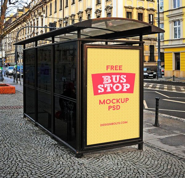 A free outdoor bus stop mockup templates