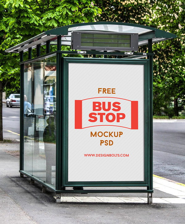 A free outdoor bus stop mockup template