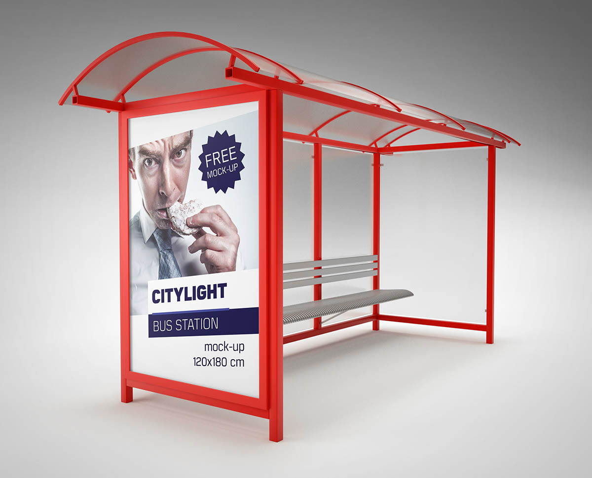 A free bus stop city light mockup