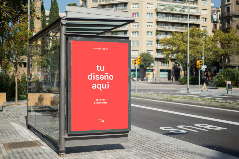 A bus stop billboard in barcelona mockup