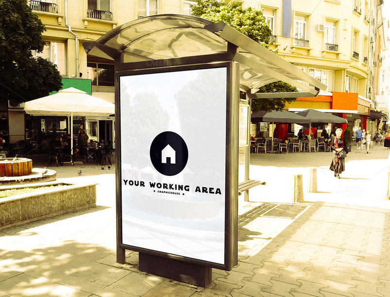 A city bus stop mockup template