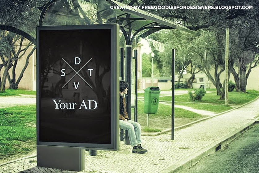 A free billboard bus stop mockup