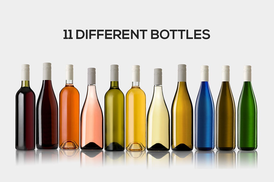 A wine bottle mockup set