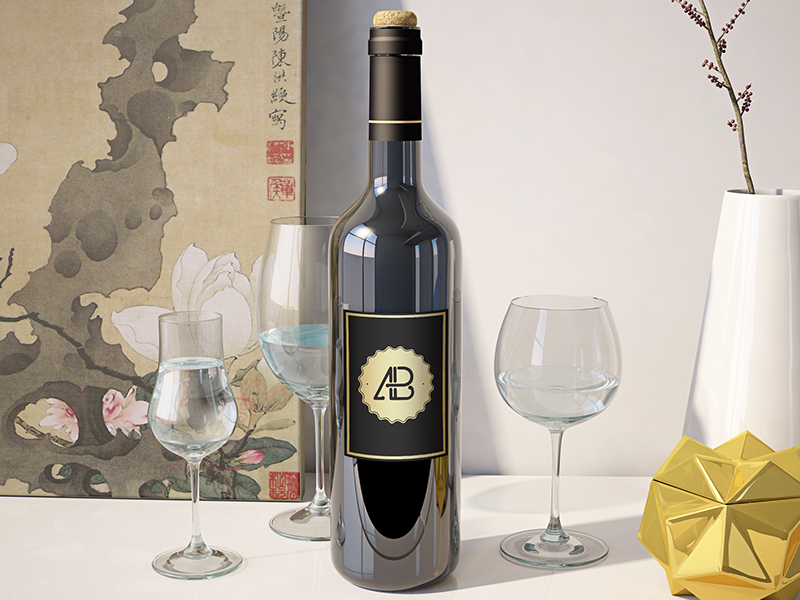 A realistic wine bottle mockup