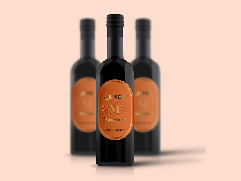 A free three wine bottle mockup