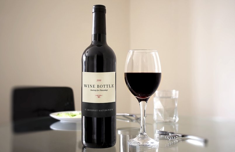 A free red wine bottle scene mockup