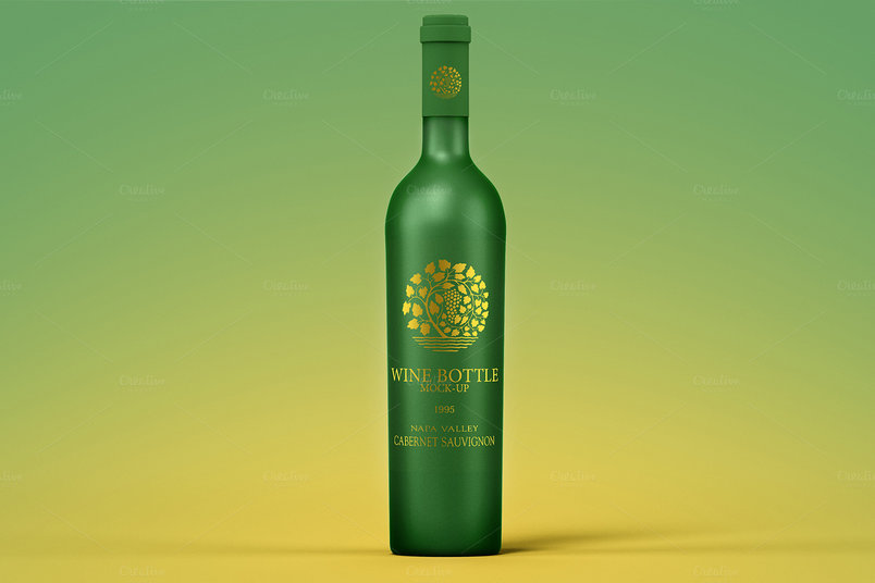 A wine bottle mockup in mat style