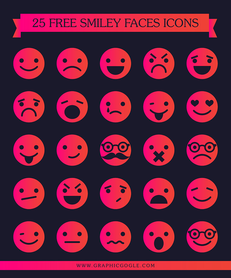 A set of free red smiley faces icons