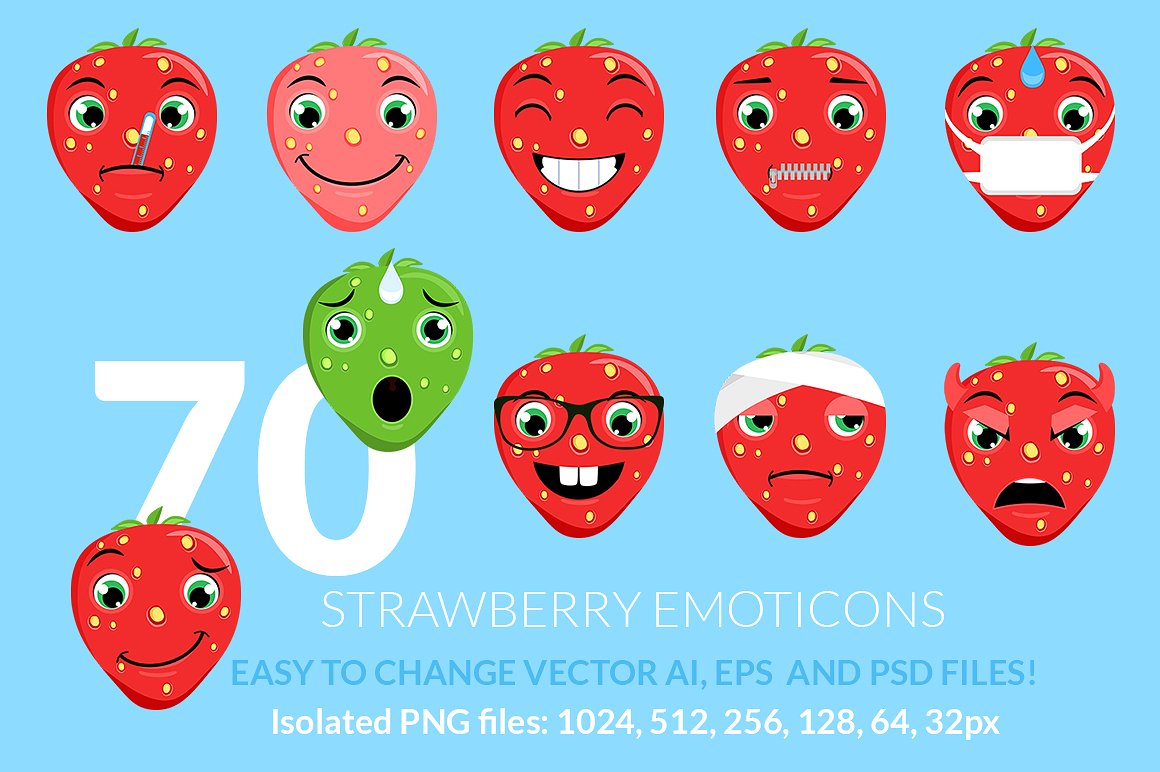 A strawberry emoticons set