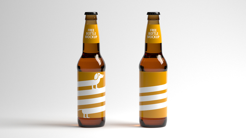 Clear Glass Bottle With Brown Ale Mockup Easy Edited