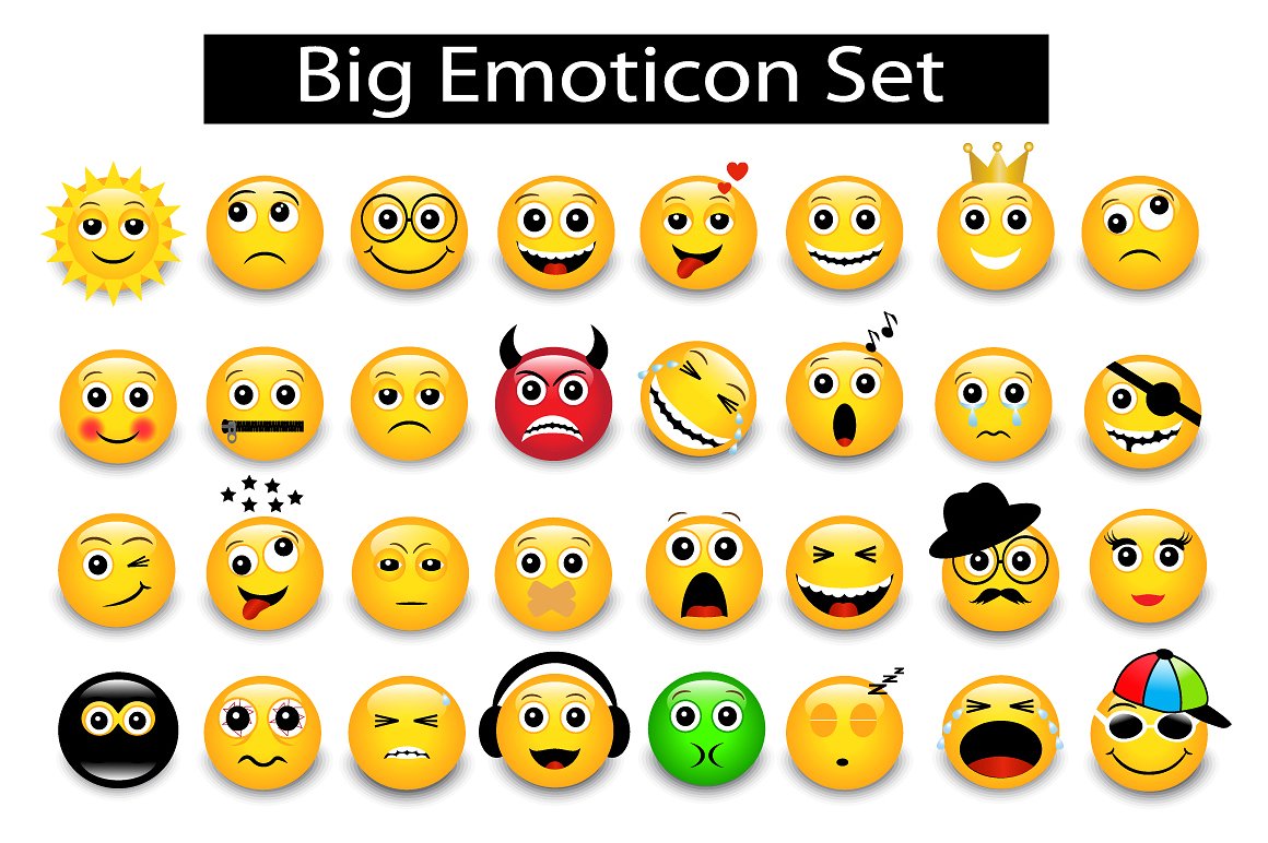 A large set round yellow emoticons
