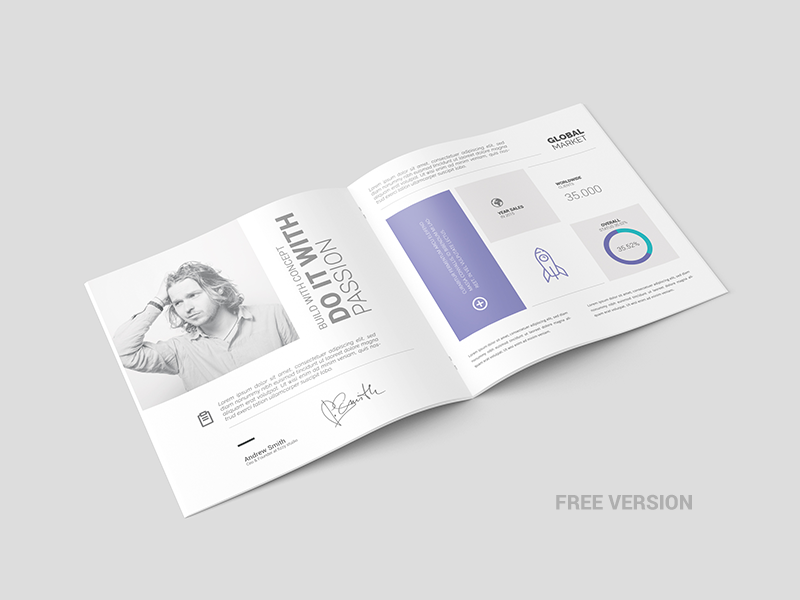 Free light square brochure catalog mockup