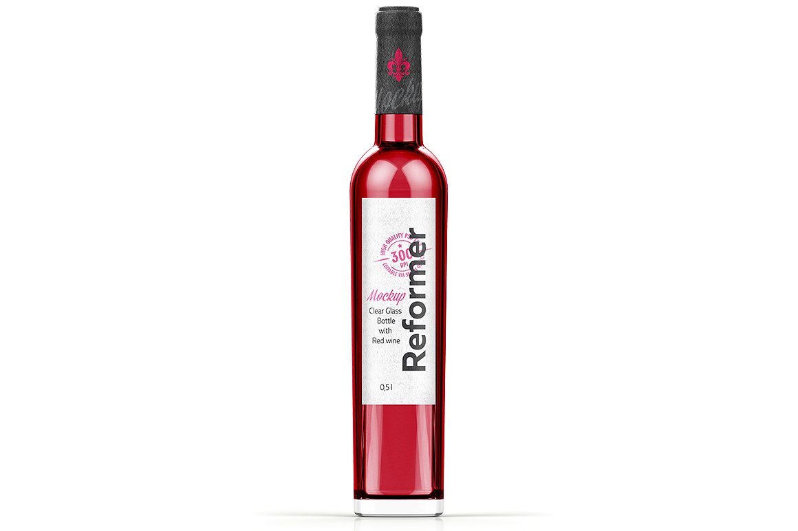 A glass bottle with red wine mockup