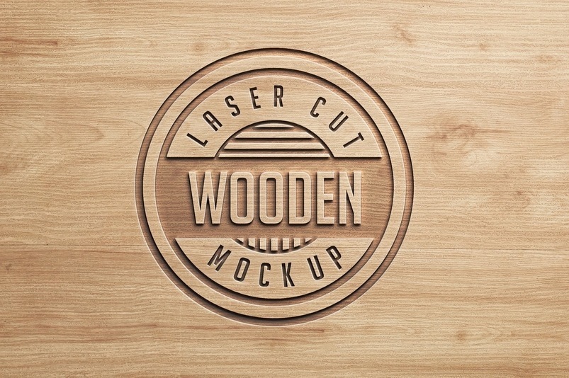 Laser cut logo on wood mockup