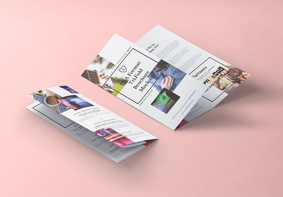 Free tri-fold US format brochure mockup