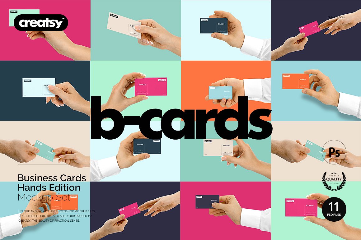A set of business card in hand mockups