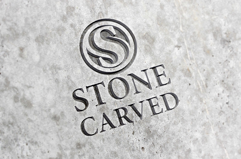 Free carved stone wall logo mockup