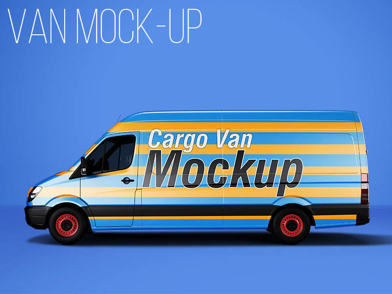 A van mockup on blue background