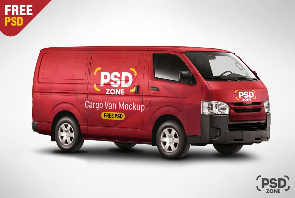 Free red cargo van mockup