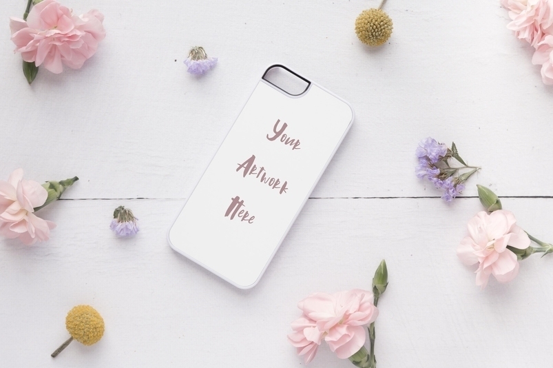 iPhone Case Mockups on Flower Background