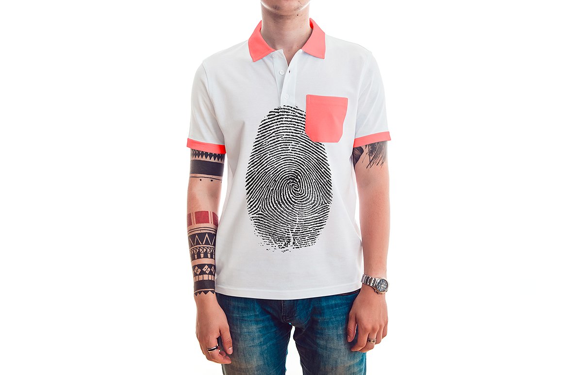 Men wearing polo shirt on white background mockup