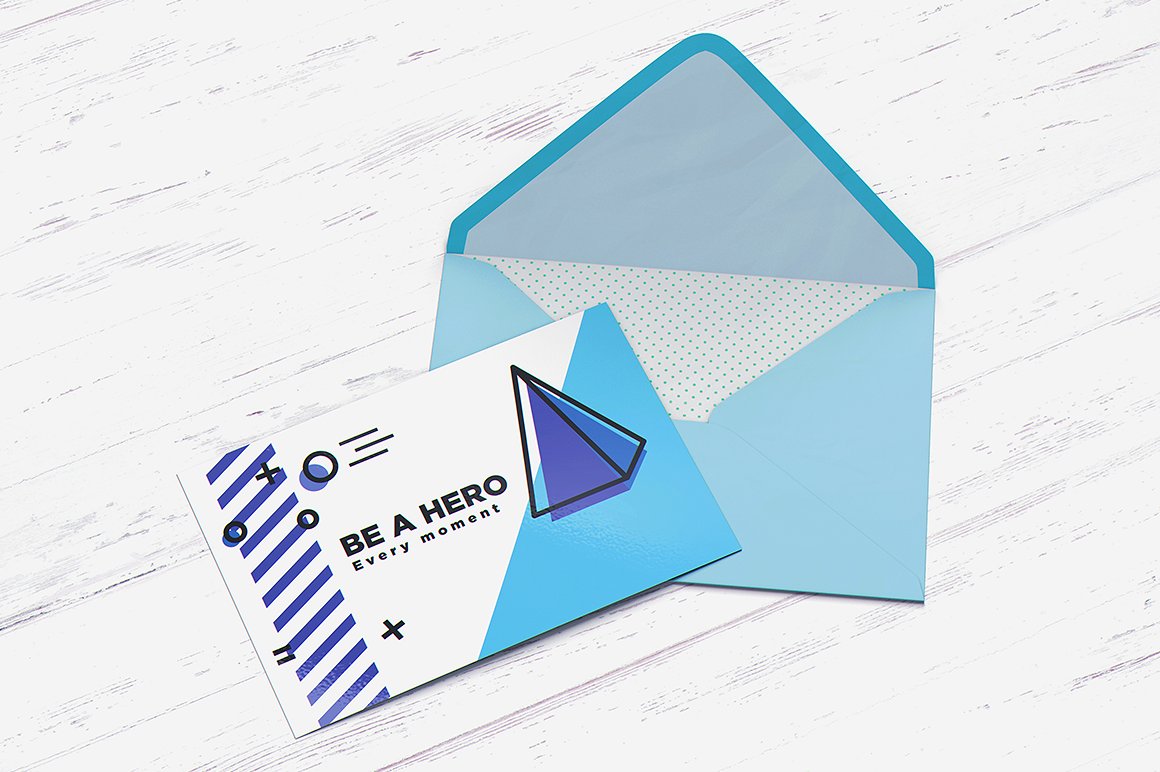 A postcard with envelope mockup template