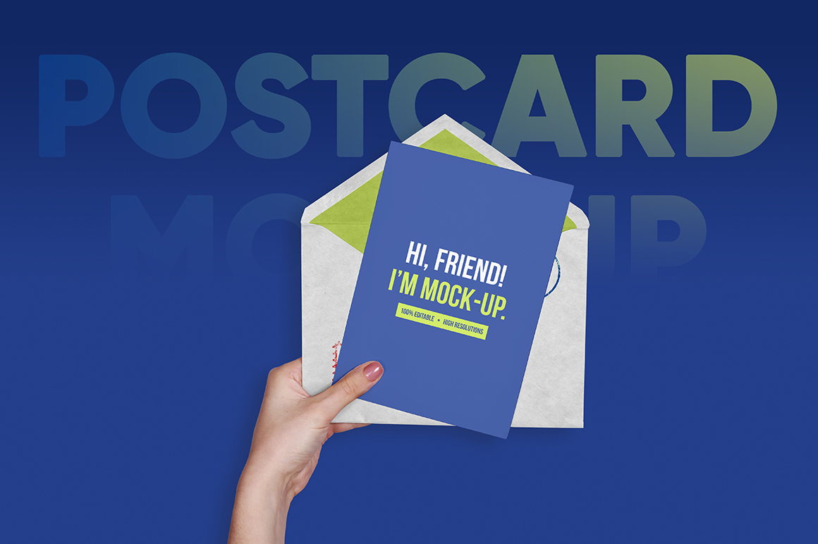 A postcard with envelope mockup