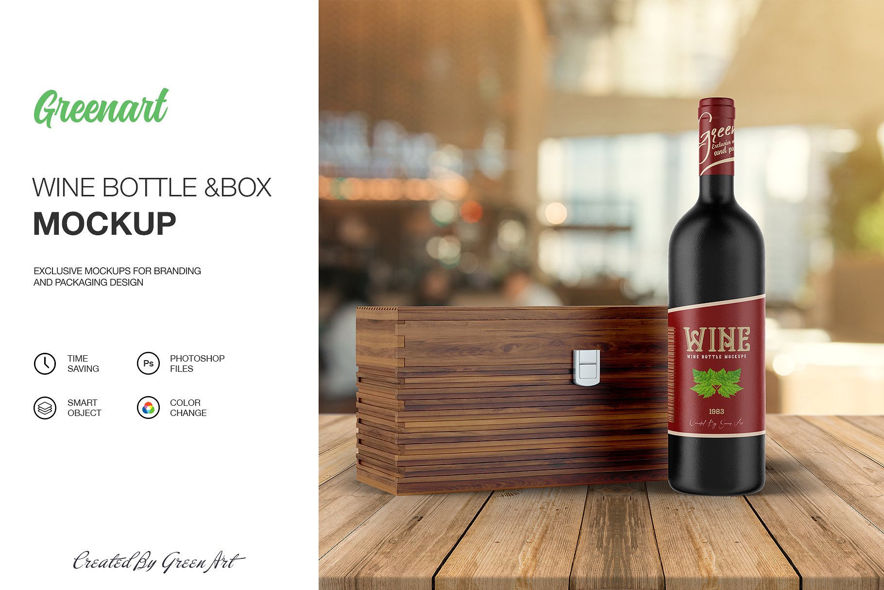 Wine bottle with box mockup template