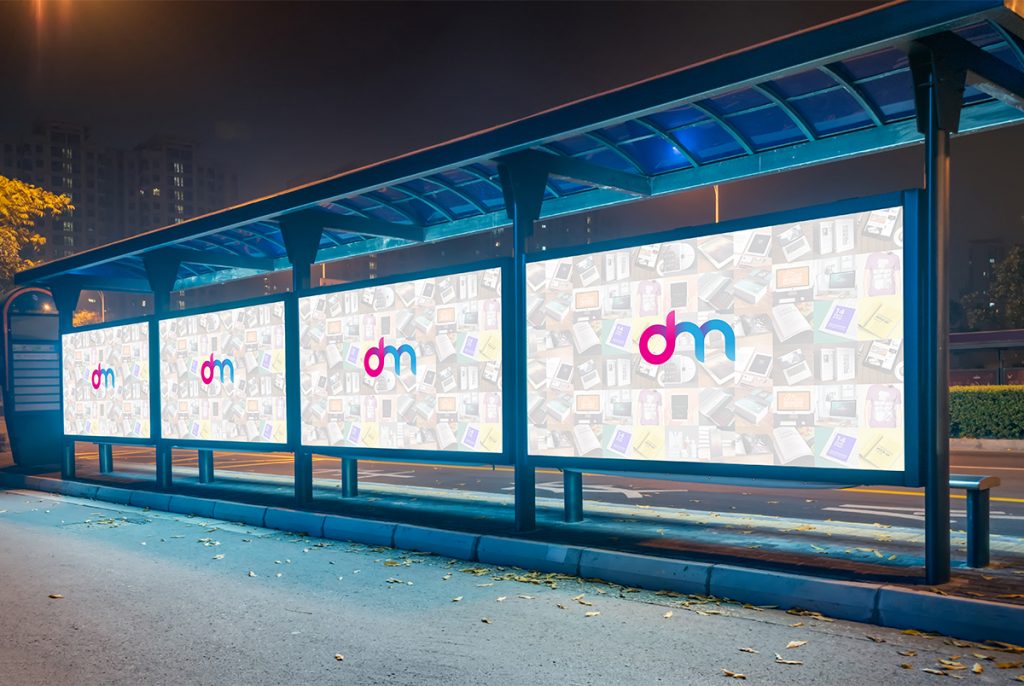 A free long bus stop billboard mockup