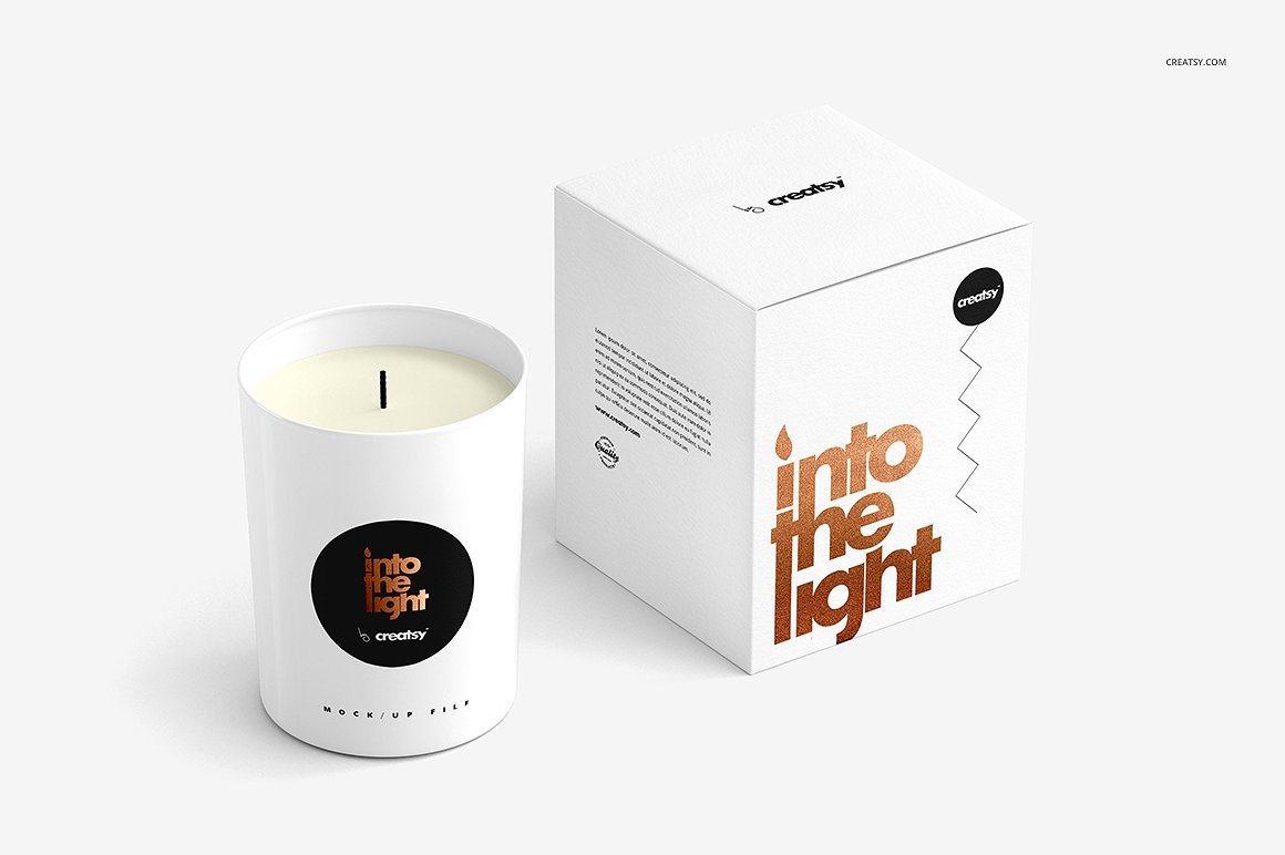 White candle and box mockup template