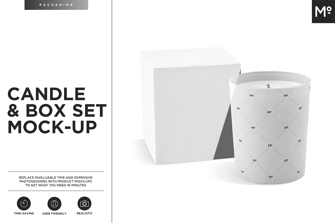 White candle and box mockup set