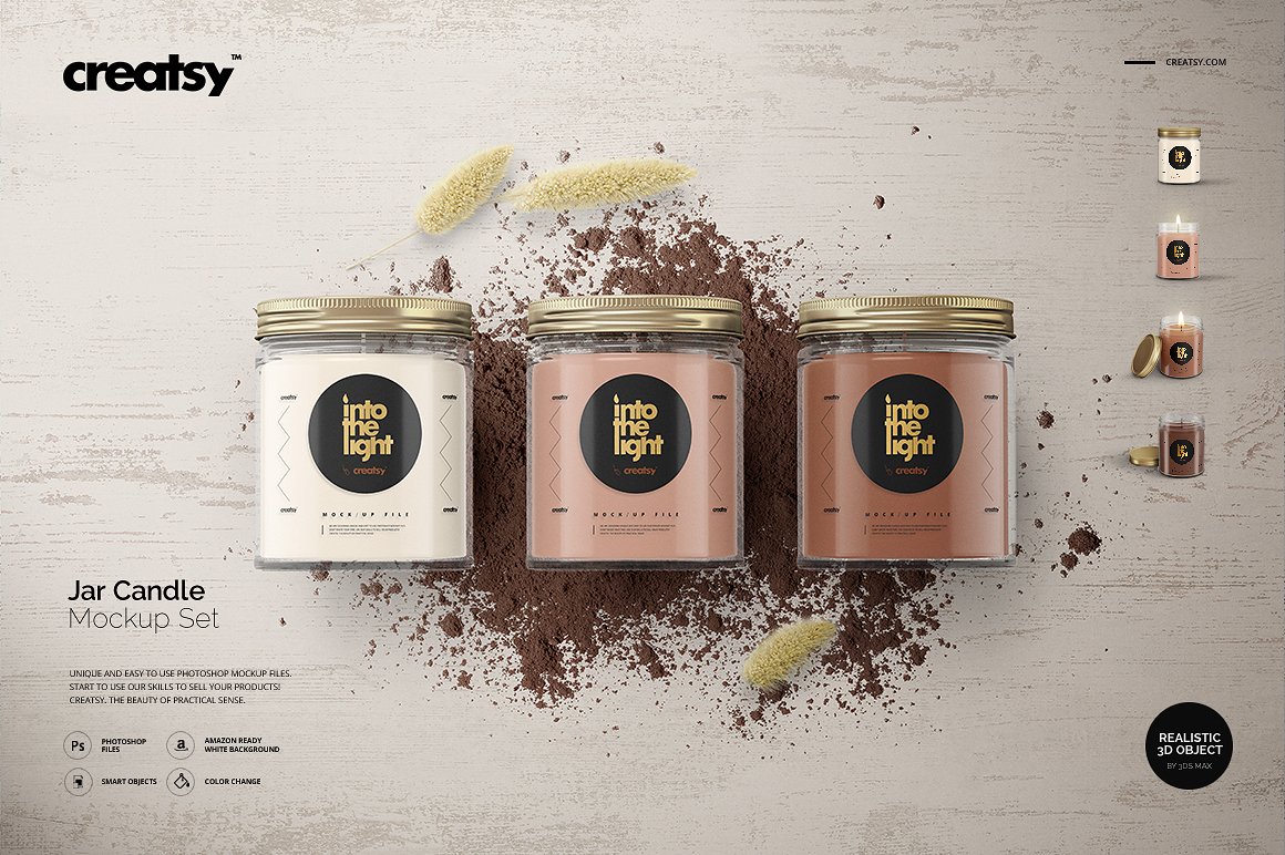 Laying jar candle mockup set