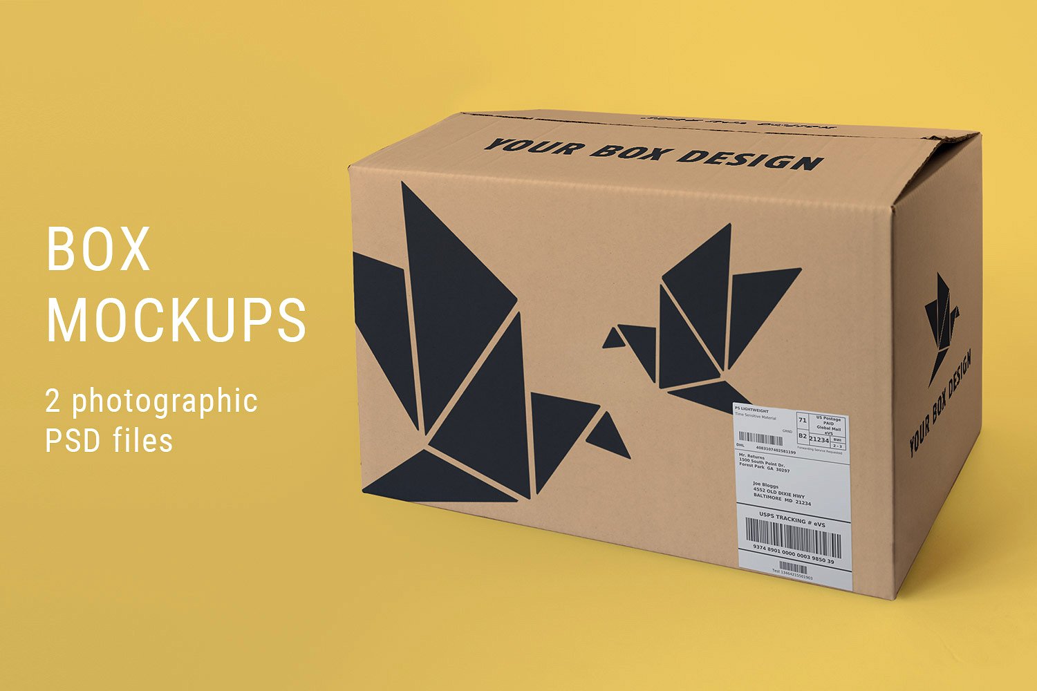 A large box on yellow background mockup