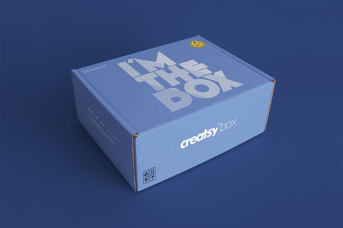 A blue mailing box mockup set