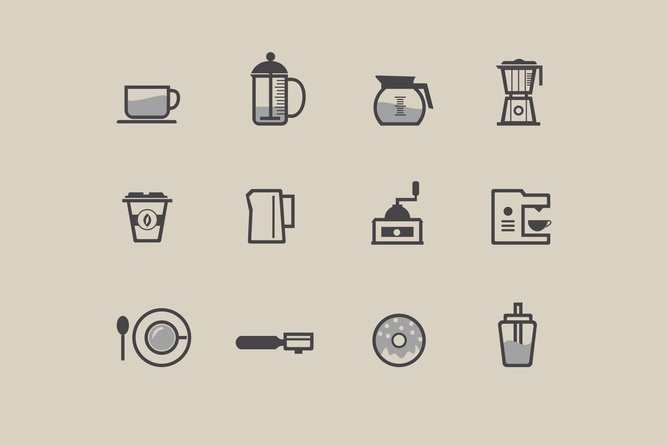 A set of coffee icons and symbols