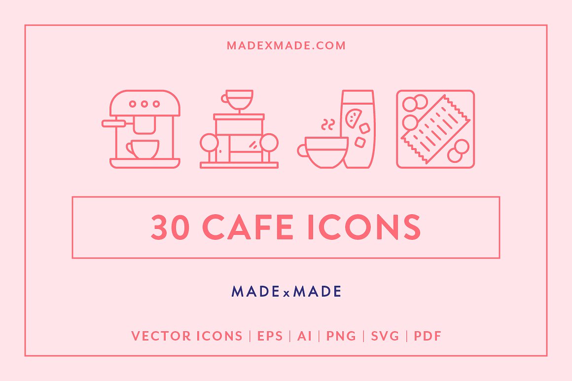 A set of pink cafe line icons
