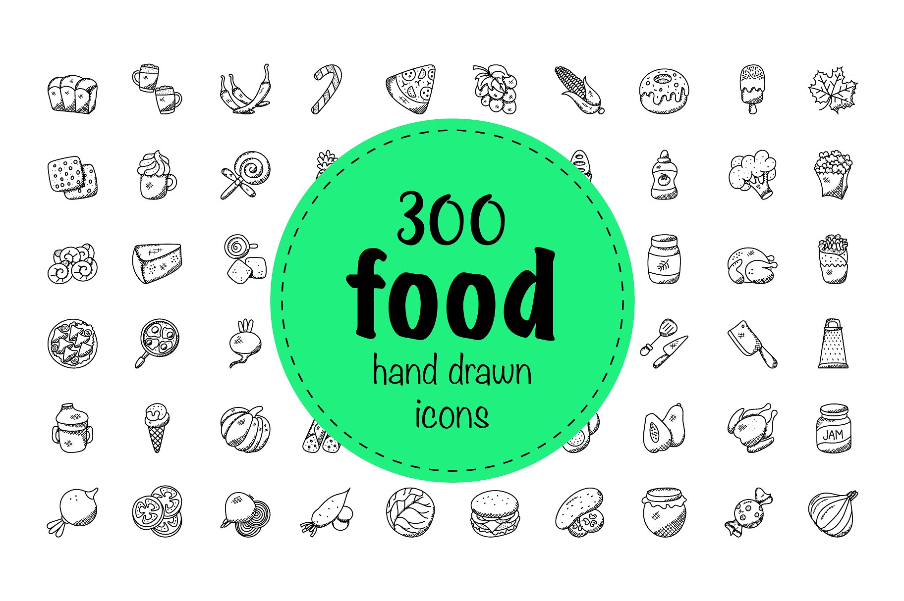 Hand drawn doodle food icons