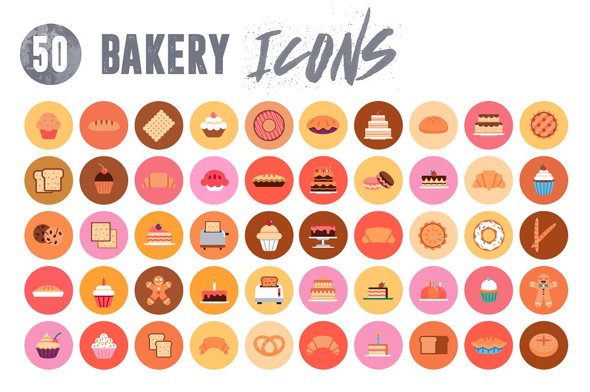Flat set of bakery icons