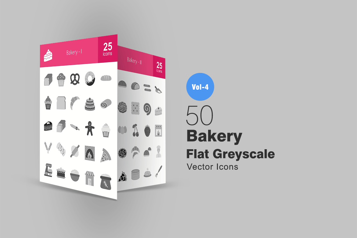 Bakery flat greyscale vector icons