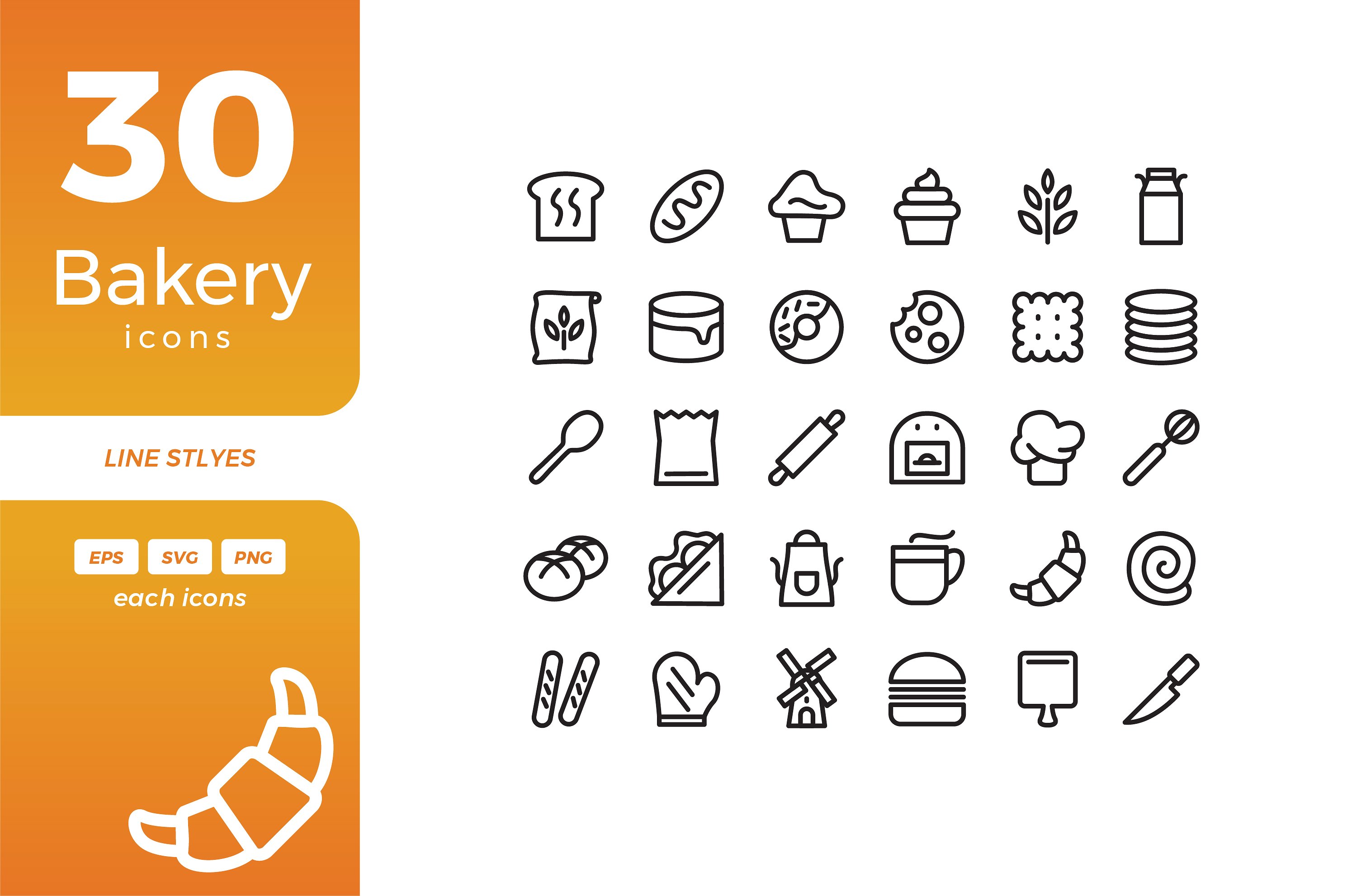A bunch of bakery line icons