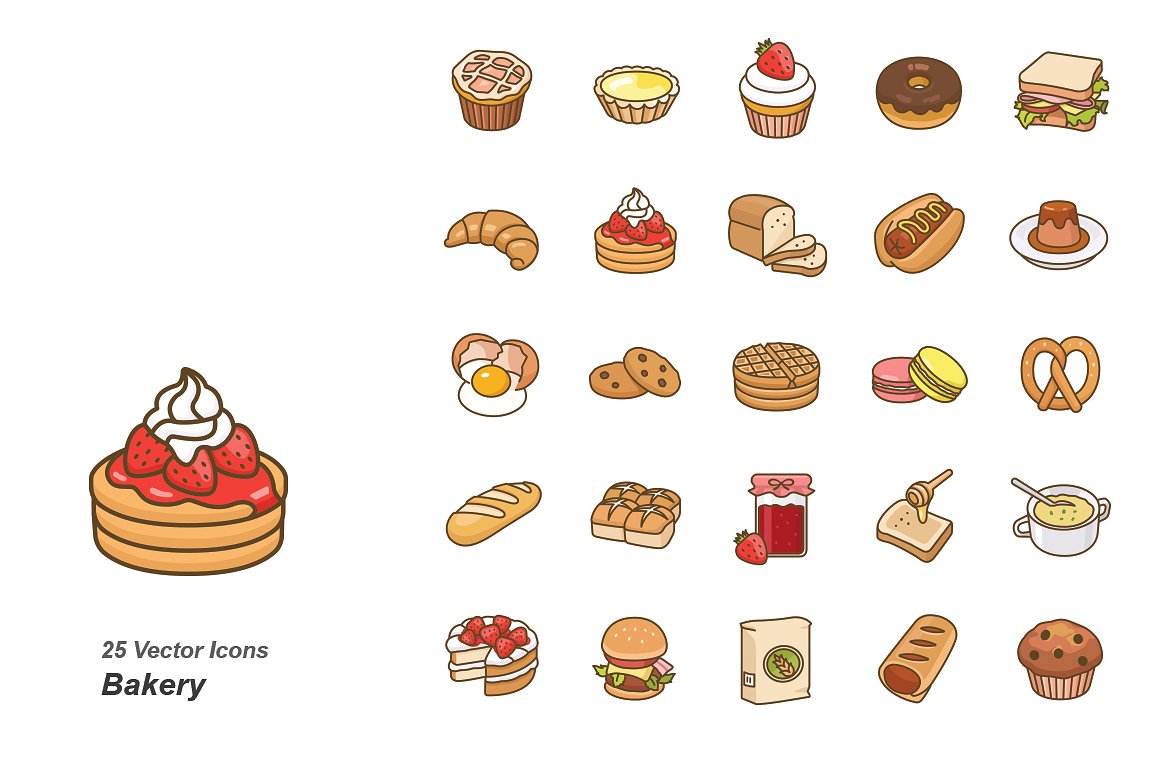 Colored bakery icons pack