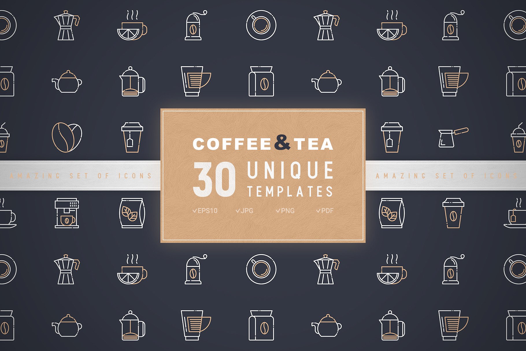 Unique coffee and tea icon set