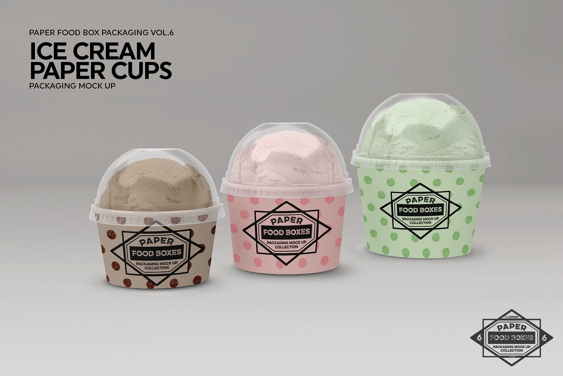 Ice cream paper cups with clear cap mockup