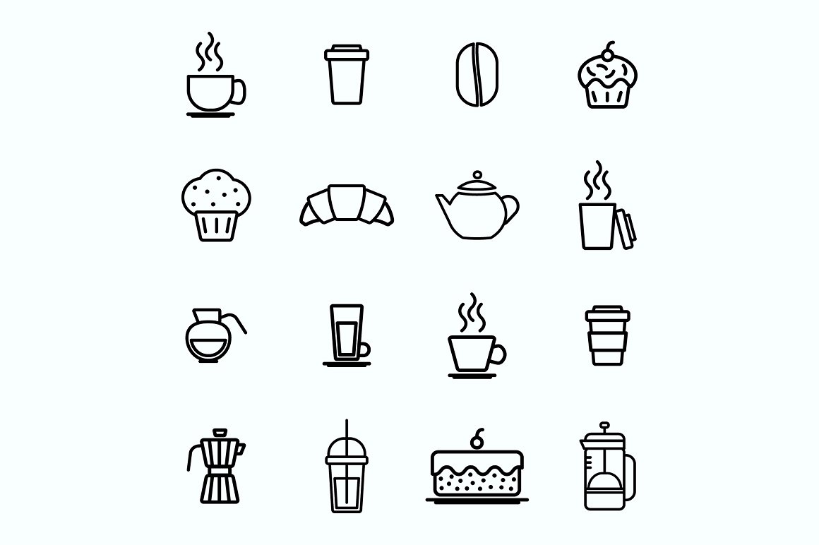 Line cafe icons pack