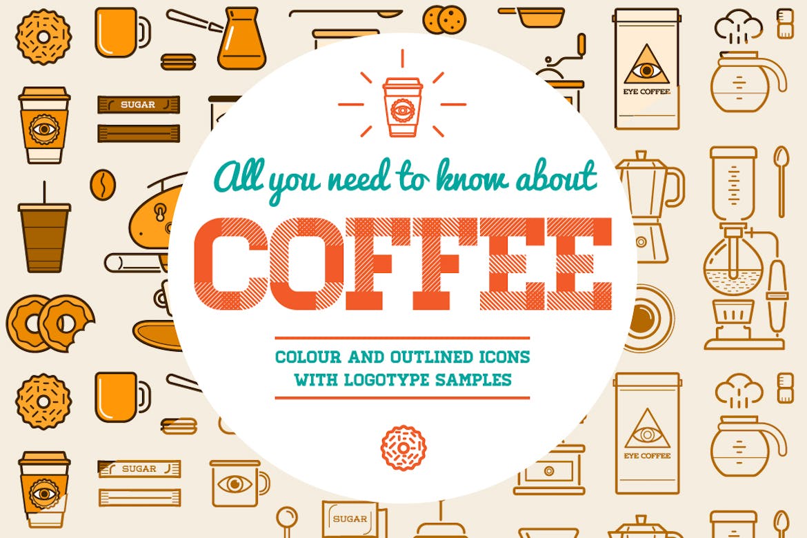 Colored and outline coffee icons