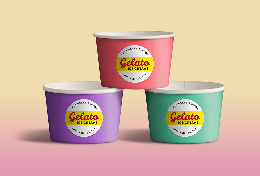 Free different color ice cream cups mockup