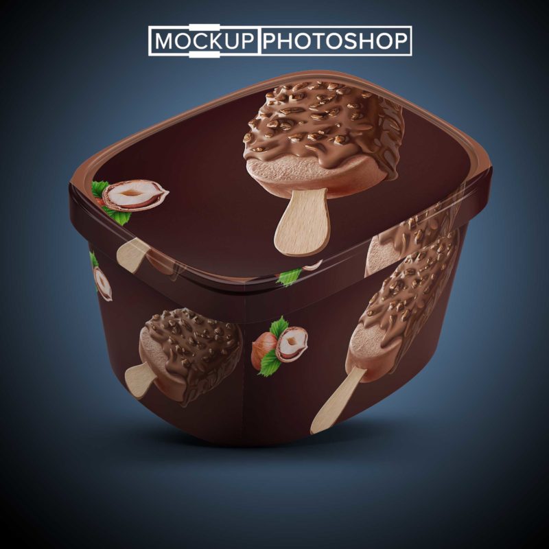 Ice cream container mockup on dark background