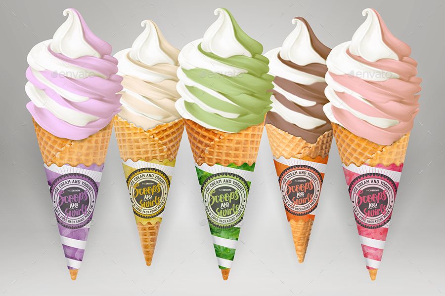 Five ice cream cone mockups