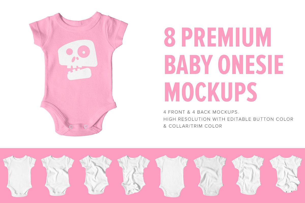 Eight baby onesie mockup templates