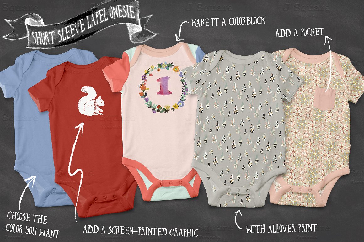 Different baby onesie mockups